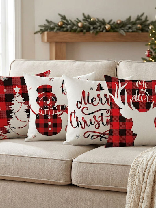Christmas Linen Pillowcases Set 4 Pieces 50x50 Cm Decorative
