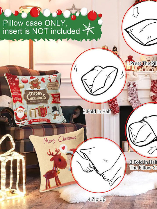 Set 4 Bucăți Față De Pernă Decorativă De Crăciun 50x50 Cm