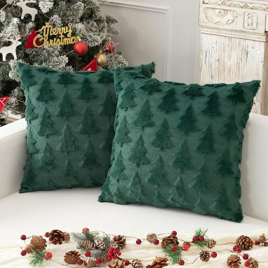 Set 4 Velvet Christmas Embroidered Pillowcases Tree 40x40 Cm