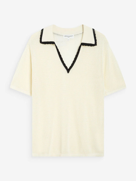 Women's Polo Short Sleeve Blouse Ecru