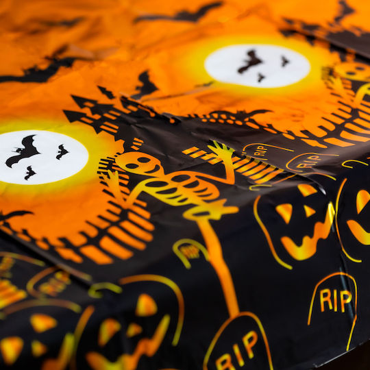Fata De Masă Halloween Din Aluminiu 137x183 Cm Mormânt Dovleac Schelet