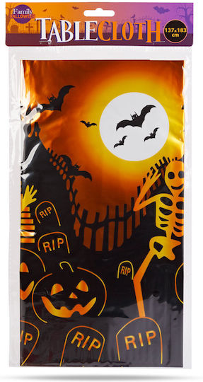Fata De Masă Halloween Din Aluminiu 137x183 Cm Mormânt Dovleac Schelet
