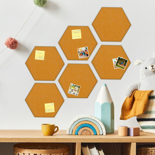 Set 6 Panouri Hexagonale din Plută Galbene 26x0.9x30 Cm