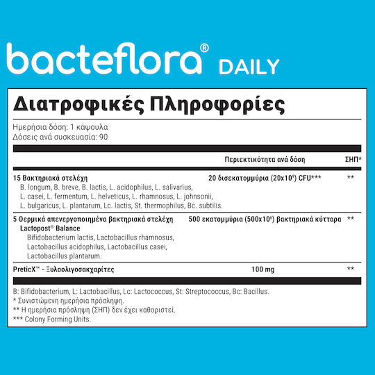 Olonea Bacteflora Daily Συμπλήρωμα με Προβιοτικά & Πρεβιοτικά 90 φυτικές κάψουλες