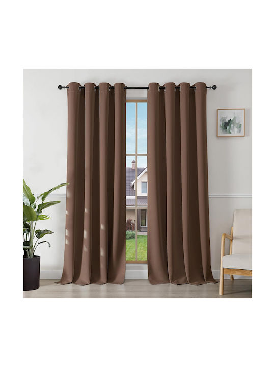 Joydeco Σετ Κουρτίνες Συσκότισης με Τρουκς Brown 140x260εκ.