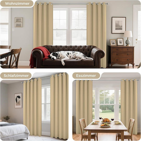 Joydeco Σετ Κουρτίνες Συσκότισης με Τρουκς Μπεζ 132x210εκ.
