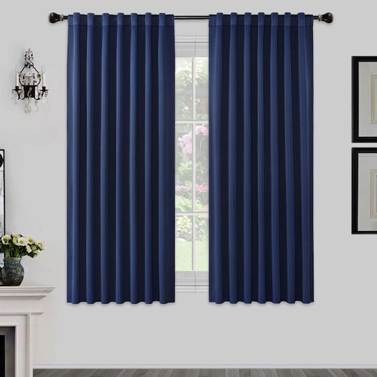 Joydeco Σετ Κουρτίνες Συσκότισης με Τιράντες Navy Blue 140x175εκ.
