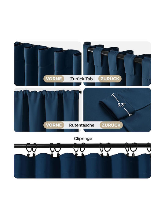 Joydeco Σετ Κουρτίνες Συσκότισης με Τιράντες Navy Blue 140x175εκ.