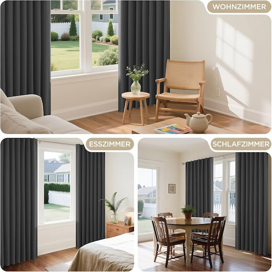 Joydeco Set Perdele Cu Bretele Gri Închis 140x225cm