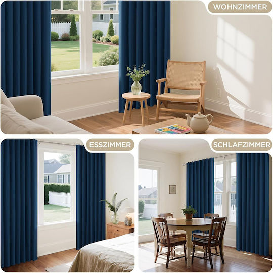 Joydeco Σετ Κουρτίνες Συσκότισης με Τιράντες Navy Blue 140x175εκ.