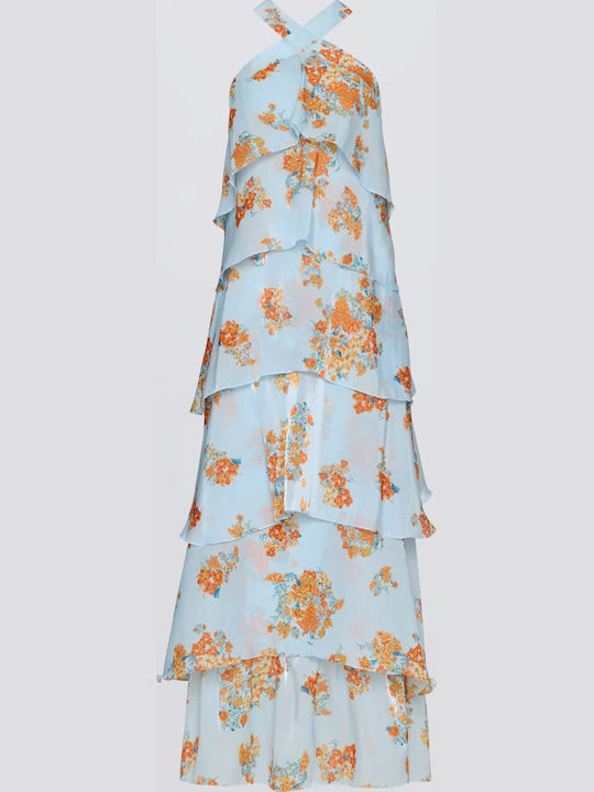Maxi Damenkleid mit Rüschen Hellblau