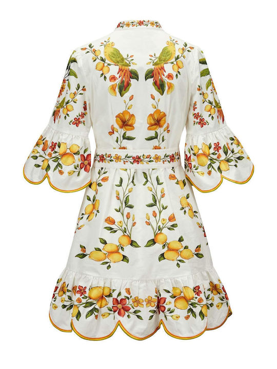 Summer Mini Dress with Ruffles Off-White