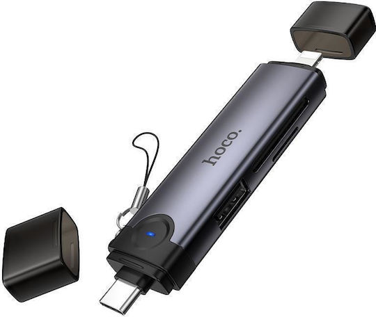 Hoco Card Reader Lightning USB 2.0 Type-C για SD/microSD Γκρι