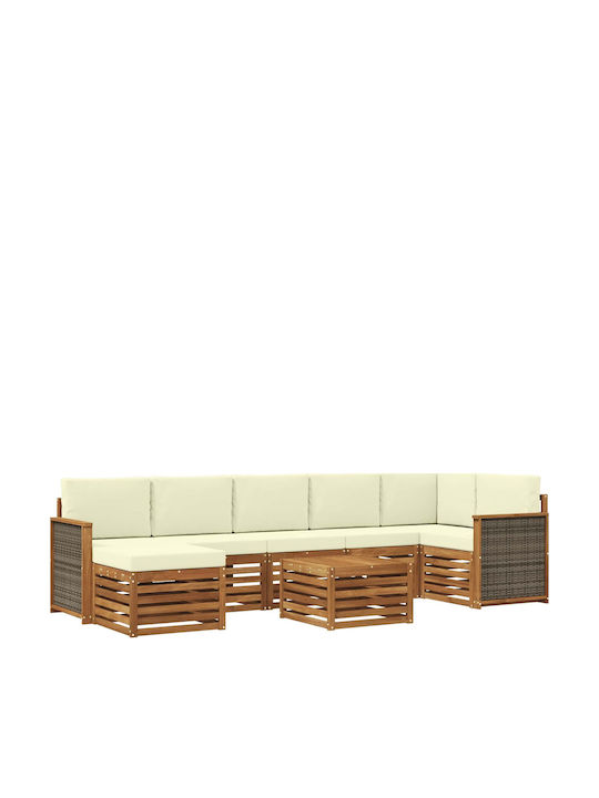 Garten- und Outdoor-Möbelsets Typsatz Wohnzimmer 7 Stück Natur und Creme mit Kissen