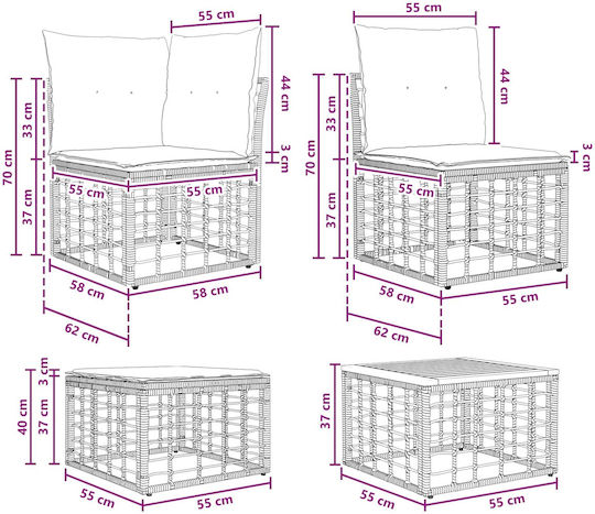 Garten- und Outdoor-Möbelset für Wohnzimmer 10 Stück Natürliche und Creme Weiß mit Kissen