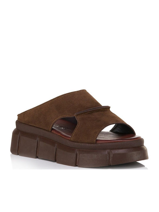 Leder Flache Damen Sandalen Flatforms Braune