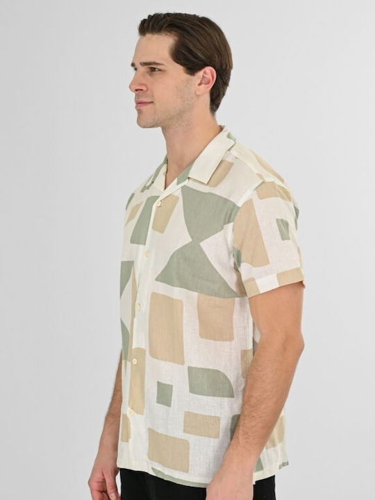 Short Sleeve Linen Shirt Beige Green