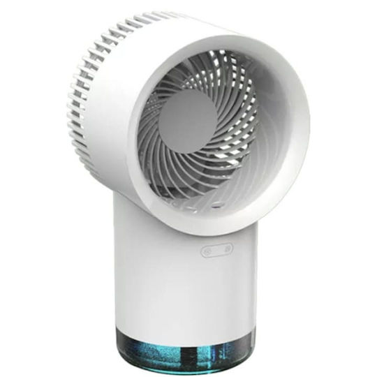4-in-1 Tragbarer Schreibtischventilator Luftbefeuchter Funktion 3 Geschwindigkeitsstufen Kabellose Bedienung Usb Aufladung Weiß
