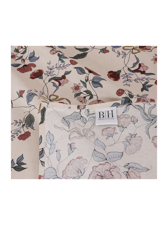 Beauty Home 12676 Set Of Double Bed Sheets With Rubber Hugger 165x200+30cm Beige 4 Pieces