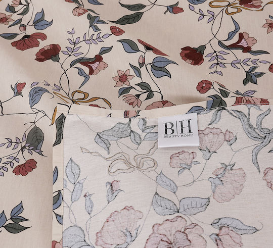 Beauty Home 12676 Set Of Double Bed Sheets With Rubber Hugger 165x200+30cm Beige 4 Pieces