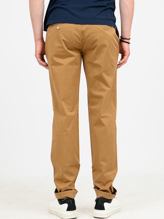 Pantaloni Chino Elastici în Croială Dreaptă Camel