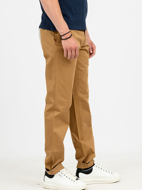 Pantaloni Chino Elastici în Croială Dreaptă Camel