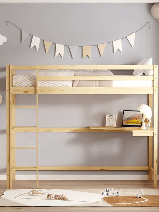 Kids Bed Bunk Single with Mattress & Desk Beige 90x190cm