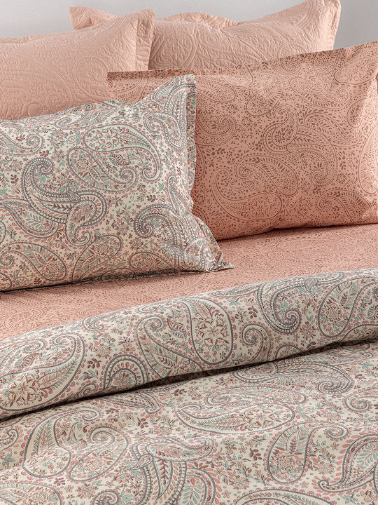 Palamaiki Estella King Size Bed Sheets Set With Rubber Hugger 240x260+32cm Multicolour 4 Pieces