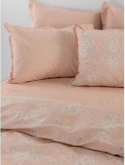 Palamaiki Estella Bed Sheet Set King Size with Rubber Hugger 240x260+32cm Coral 4 Pieces