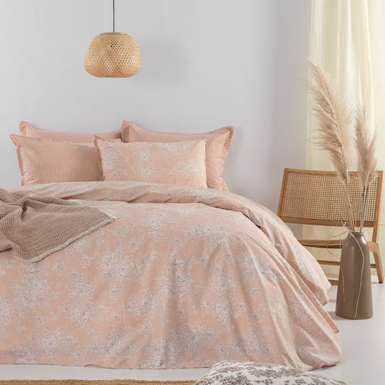 Palamaiki Estella Bed Sheet Set King Size with Rubber Hugger 240x260+32cm Coral 4 Pieces