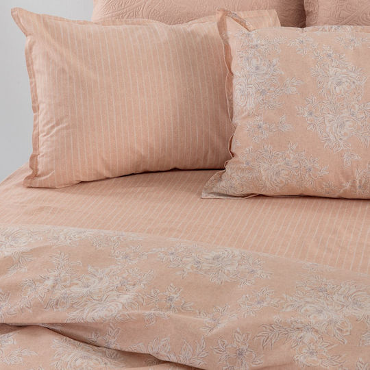 Palamaiki Estella Bed Sheet Set King Size with Rubber Hugger 240x260+32cm Coral 4 Pieces