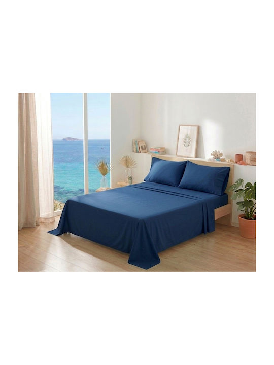 Kraft World Σετ Σεντόνια Υπέρδιπλα 220x240εκ. Μπλέ (4τμχ)