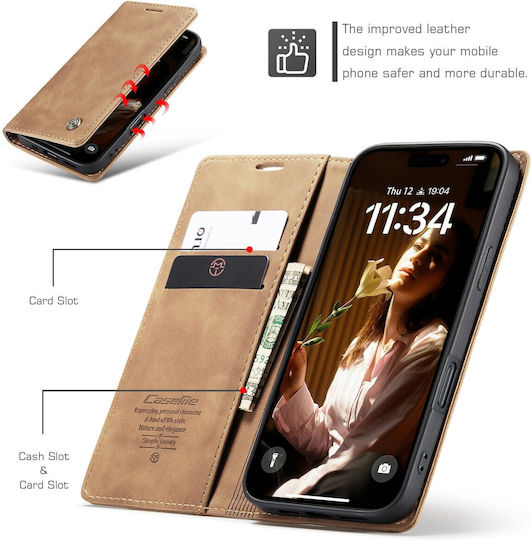 Caseme 013 Iphone 17 Retro Leather Θήκη Βιβλίο Brown
