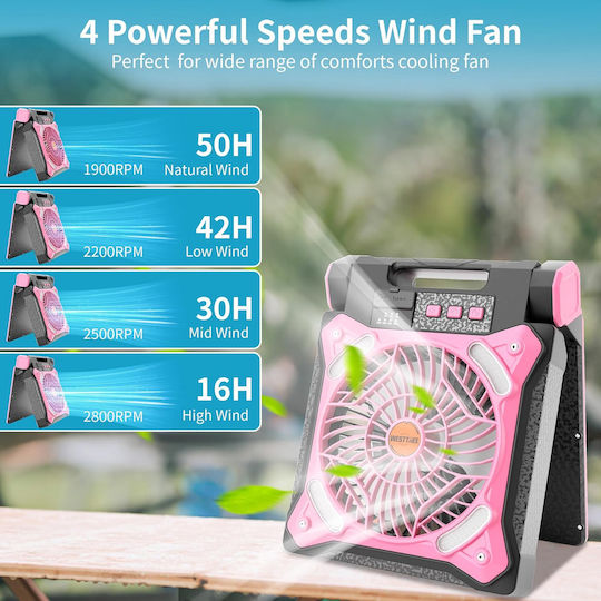 Portable Camping Fan Rechargeable Led Light Solar Panel Usb Black Pink
