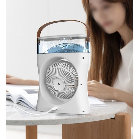 Portable Cooling Fan 3 Speeds Mist Humidification Adjustable Angle Night Light Usb 550ml White