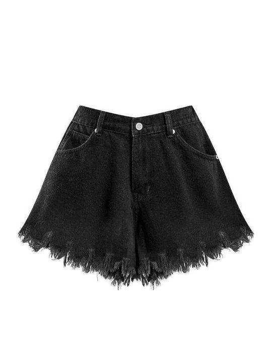 Celestino Women's High Waist Black Frayed Jean Shorts
