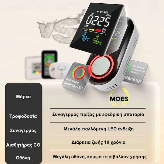MOES Αυτόνομος Ανιχνευτής Mονοξειδίου του Άνθρακα CO Wi-Fi