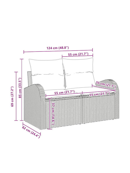 Three-Seater Outdoor Rattan Sofa With Cushions 55x62x69cm