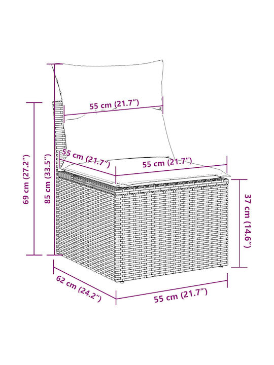 Three-Seater Outdoor Rattan Sofa With Cushions 55x62x69cm