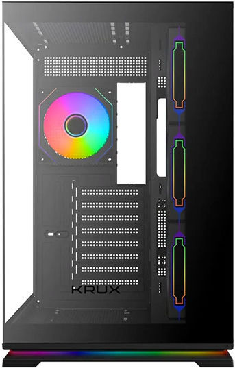 Krux Atron Gaming Midi Tower Κουτί Υπολογιστή με Πλαϊνό Παράθυρο και ARGB Φωτισμό Μαύρο