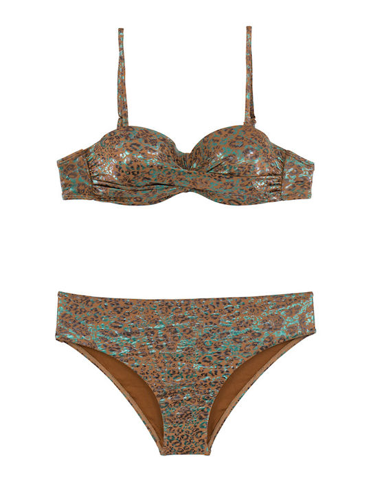 Γυναικείο Μαγιό Στράπλες Push-up Μπανέλα Metallic Animal Print Καφέ Γυναικείο Μαγιό Στράπλες Push-up Μπανέλα Metallic Animal Print Καφέ