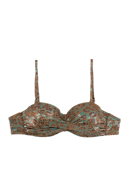 Women's Bikini Strapless Push-up Underwire Metallic Animal Print Brown