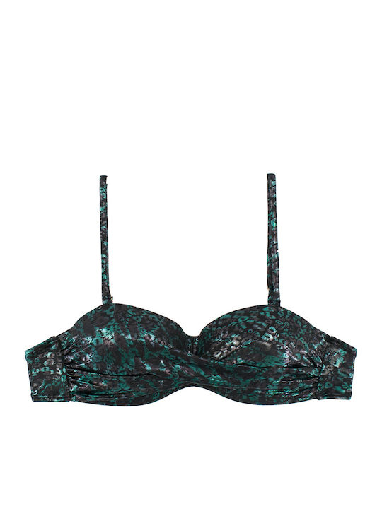 Women's Bikini Strapless Push-up Underwire Metallic Animal Print Black