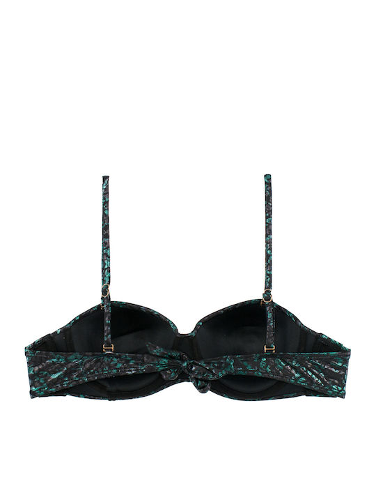Women's Bikini Strapless Push-up Underwire Metallic Animal Print Black