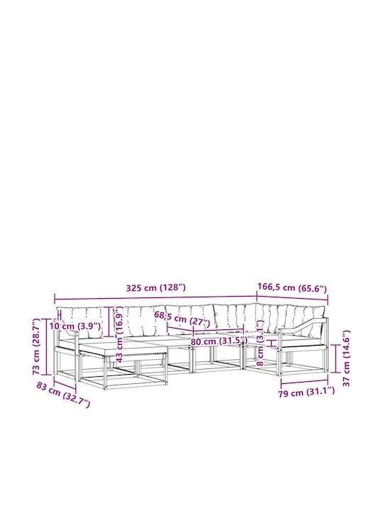 Canapea De Colț De Exterior Din Lemn Cu Perne 325x166.5x73cm
