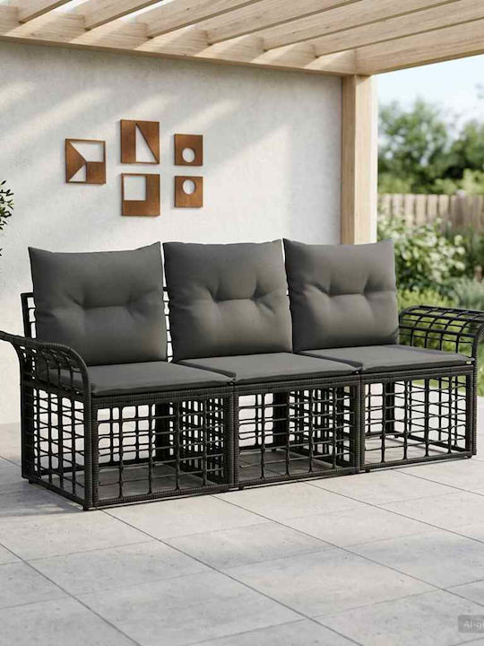 Canapea Trei Locuri De Exterior Din Rattan Cu Perne
