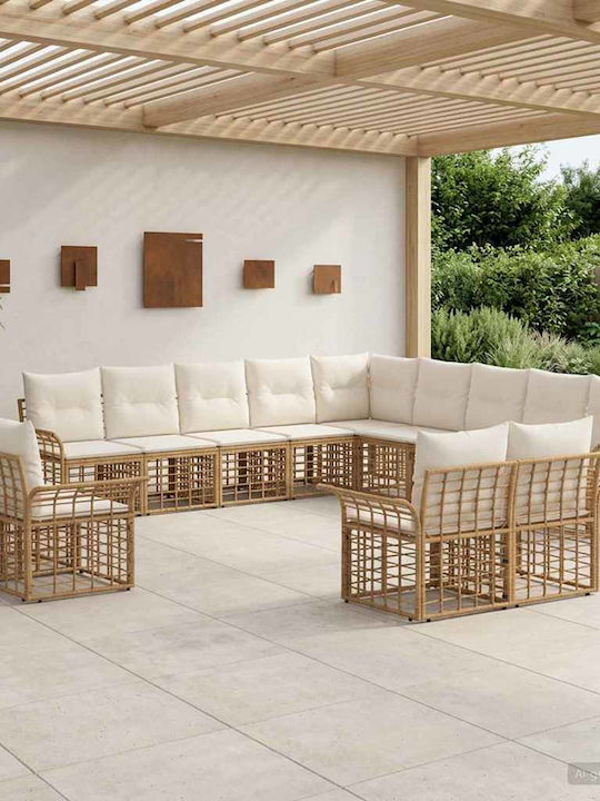 Γωνιακός Καναπές Εξωτερικού Χώρου Rattan με Μαξιλάρια