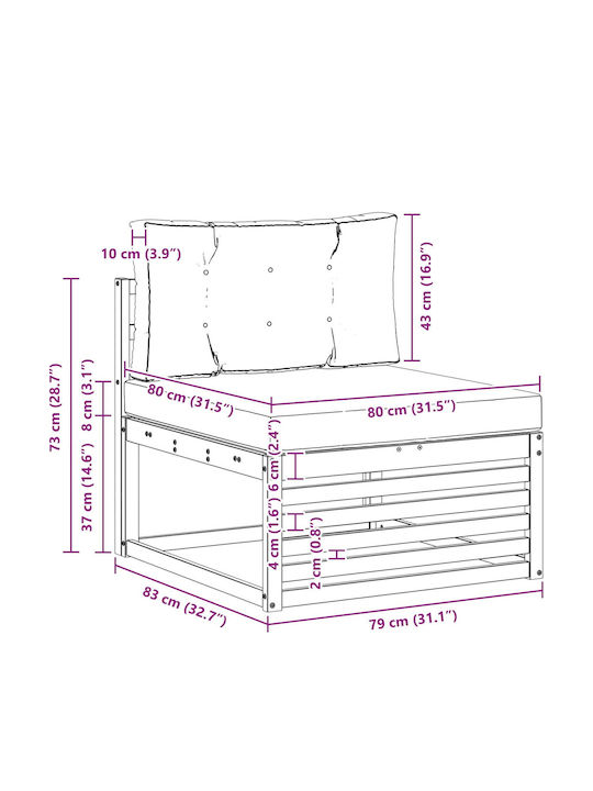 vidaXL Dreisitzer Outdoor-Sofa Hölzernes mit Kissen 249x83x73cm