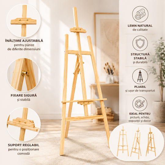 Șevalet Pictură Din Lemn 175x50 Rabatabil Reglabil Pe Înălțime Până La 175 Cm