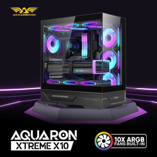 Armaggeddon Aquaron Xtreme X10 Gaming Midi Tower Computer Case with Side Window and ARGB Lighting Black